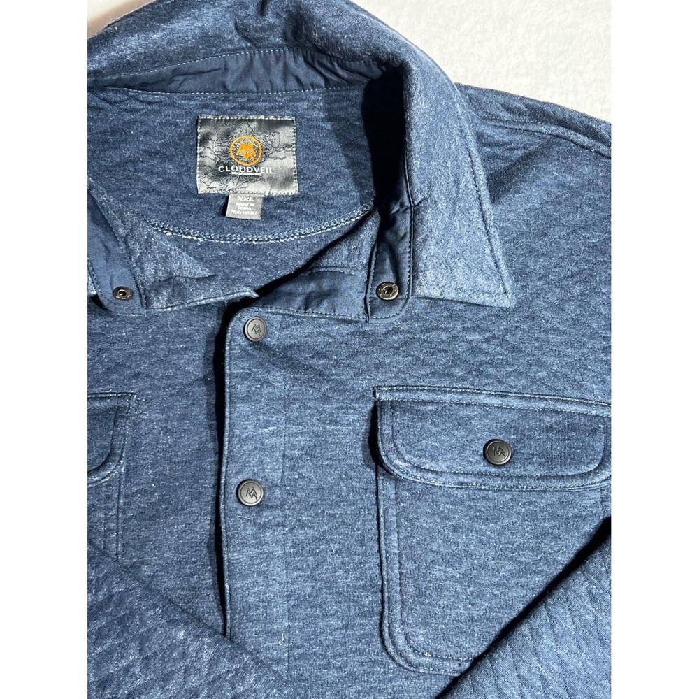 Cloudveil Mountainworks Mens XXL Blue Quilted Snap Front Shirt Jacket Shacket